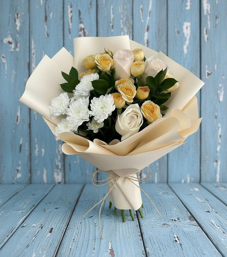 Букет цветов из: Розы и Хризантемы в Кормиловке