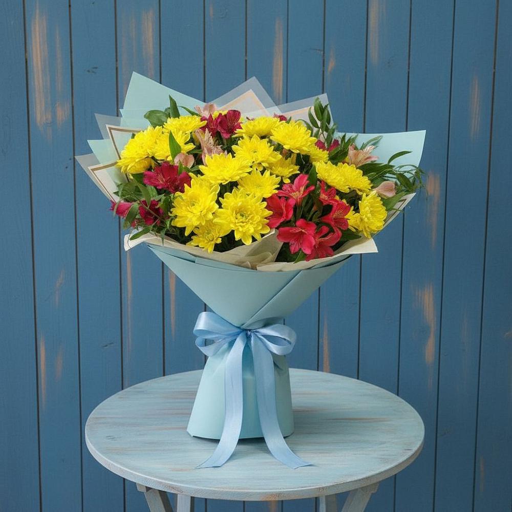 Букет цветов из: Альстромерии и Хризантемы в Кормиловке