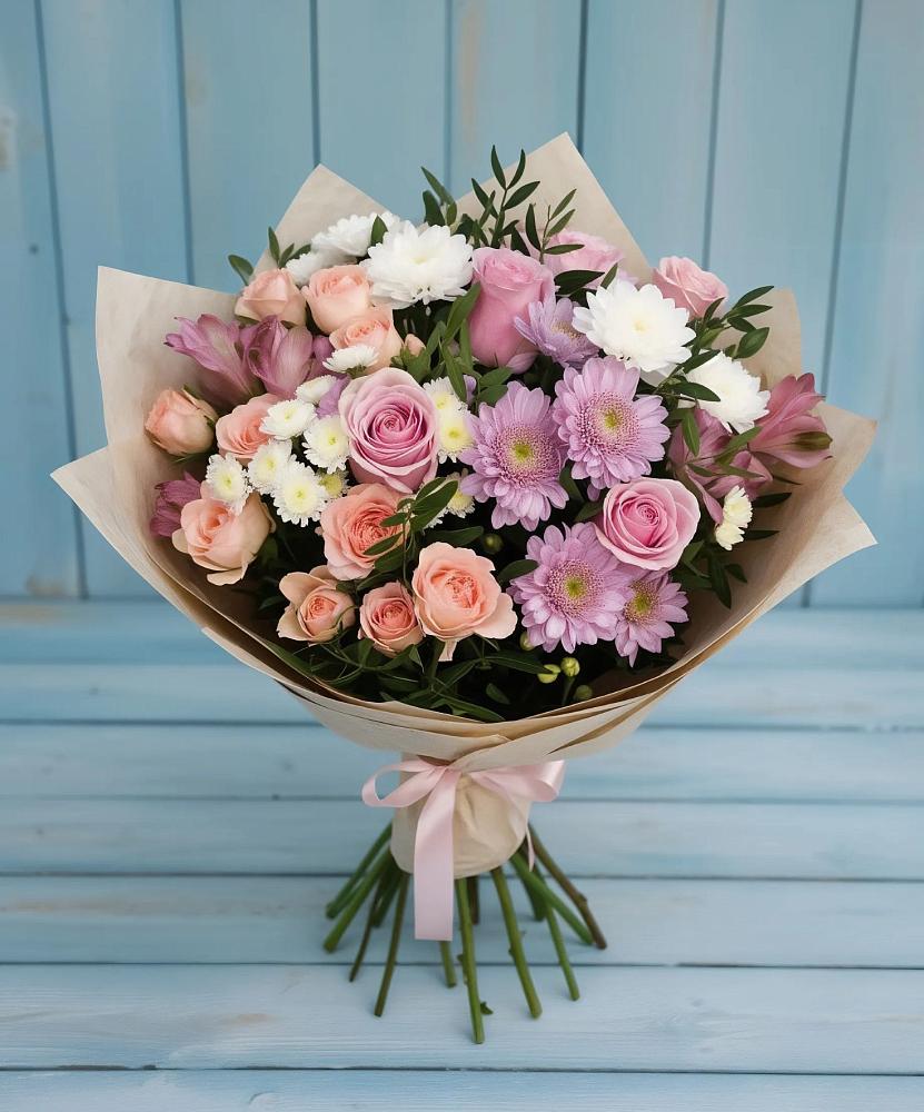 Букет цветов из: Хризантемы, Розы и Альстромерии в Кормиловке