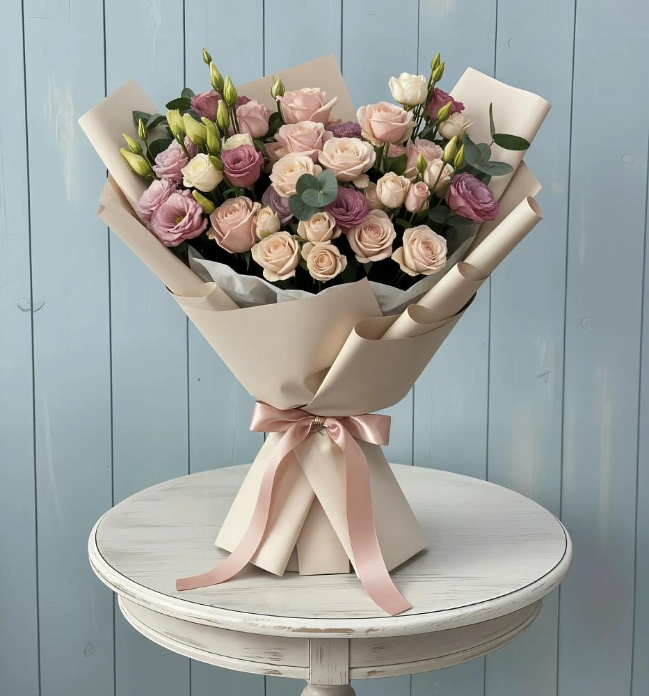 Букет цветов из: Розы и Лизиантусы в Кормиловке