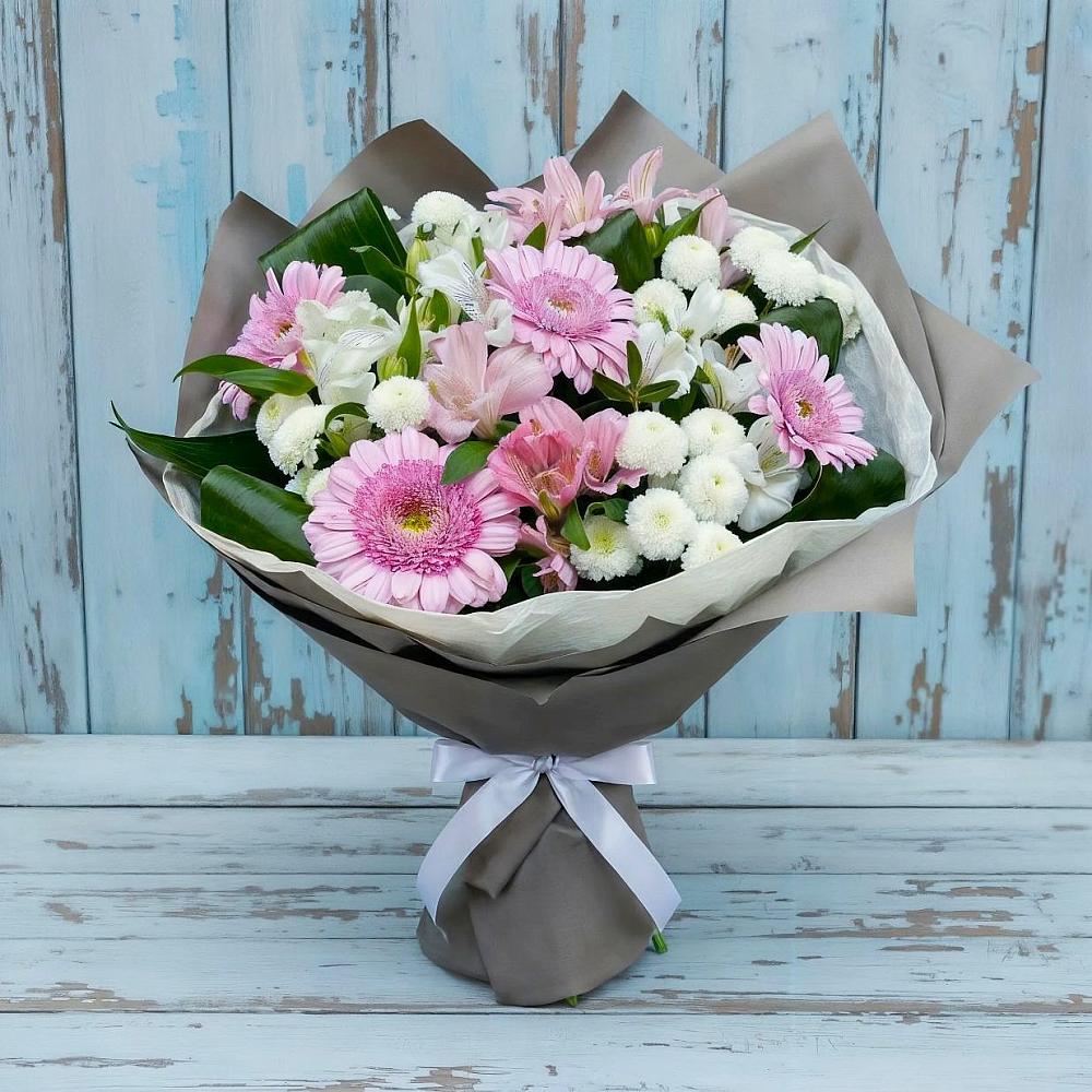 Букет цветов из: Герберы, Альстромерии и Хризантемы в Кормиловке