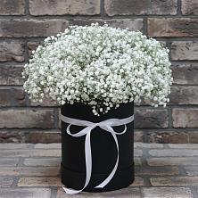 Цветочная композиция из Гипсофила в шляпной коробке в Кормиловке